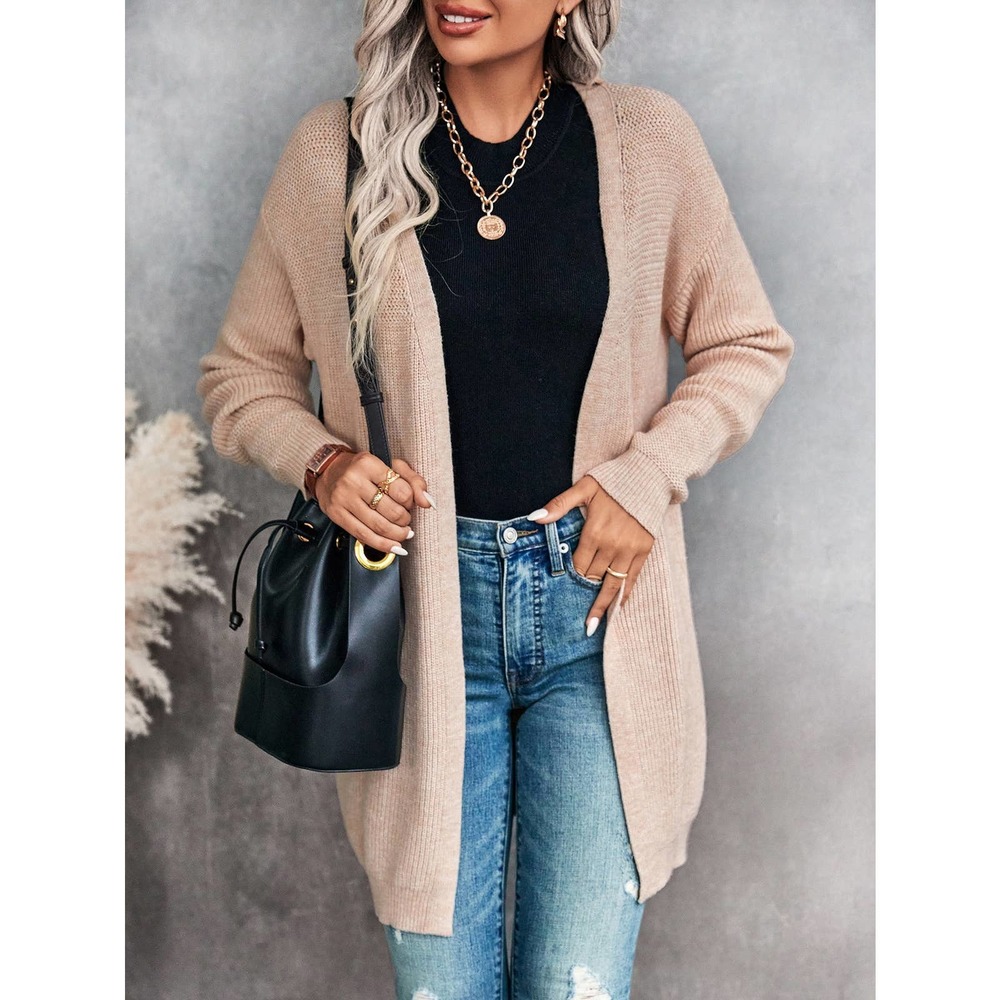 Drop Shoulder Duster Cardigan sweater tan - Picture 6 of 6